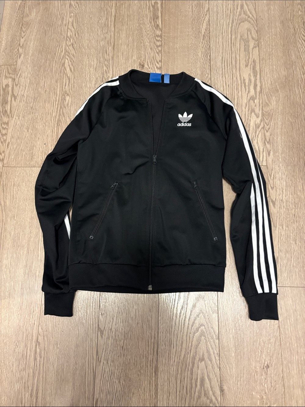 Adidas Black Track Jacket with White Three-Stripes